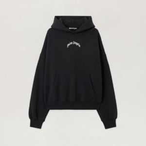Palm Angels Brand Curved Black Hoodie