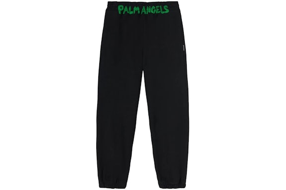 Palm-Angels-Logo-Printed-Elasticated-Waist-Track-Pants-Black-Green Palm Angels Brand Elasticated Sweat Pants