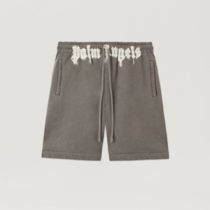 Palm Angels Brand Waist Grey Logo Shorts